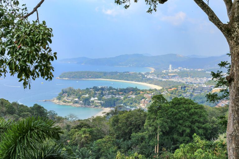 Scenic view over beach and ocean